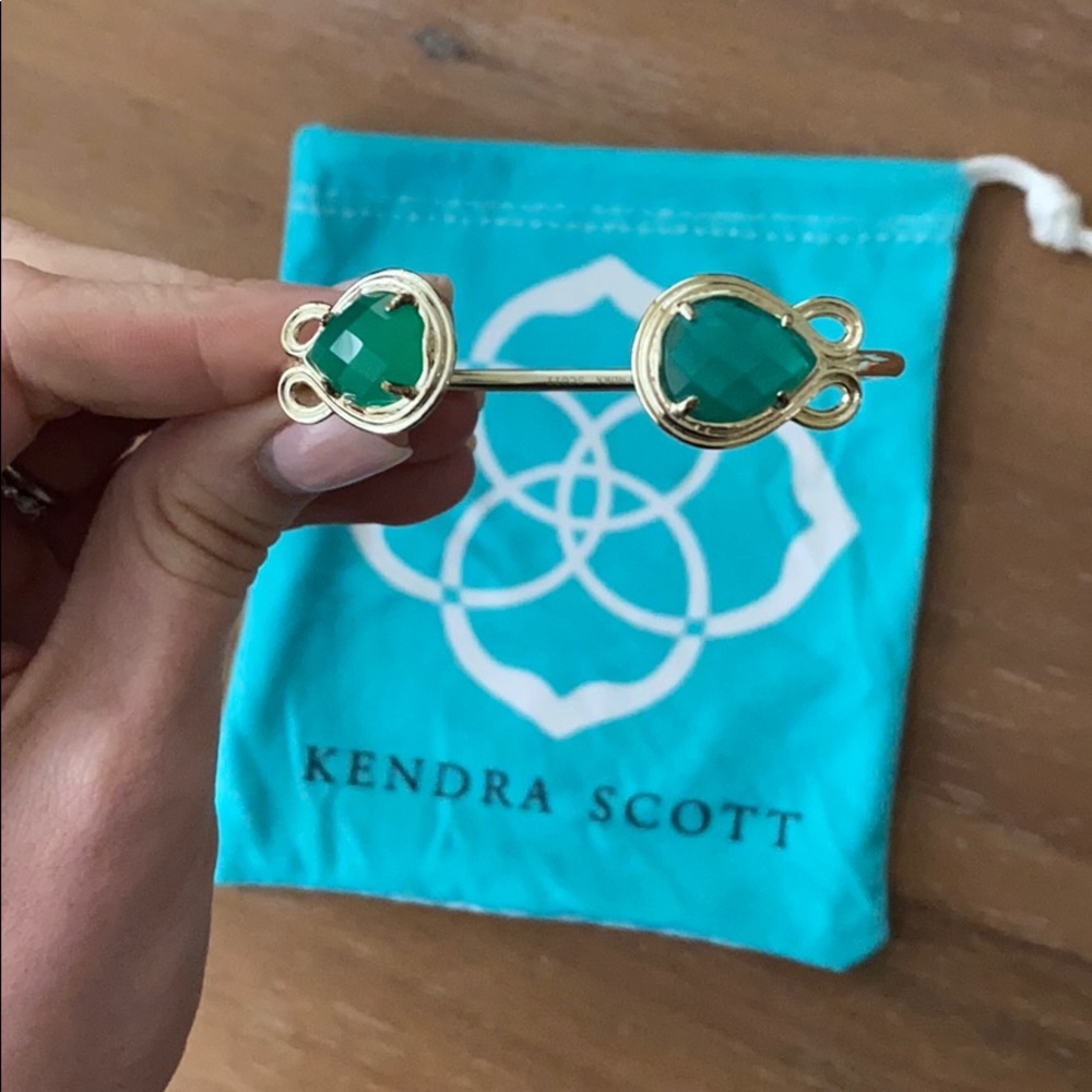 Kendra Scott Gold Cuff Bracelet with green stone